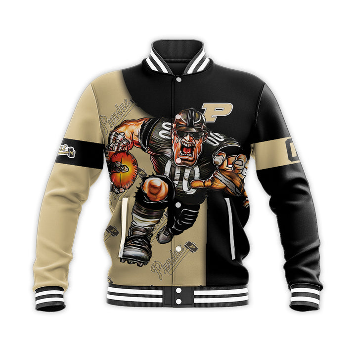 ncaa purdue boilermakers custom number gold black baseball jacket button up zipper hooded all over print ro28r