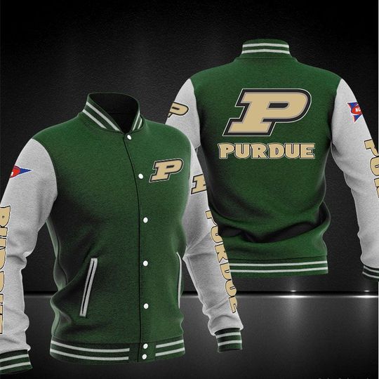 ncaa purdue boilermakers green baseball jacket button up zipper hooded all over print px73e