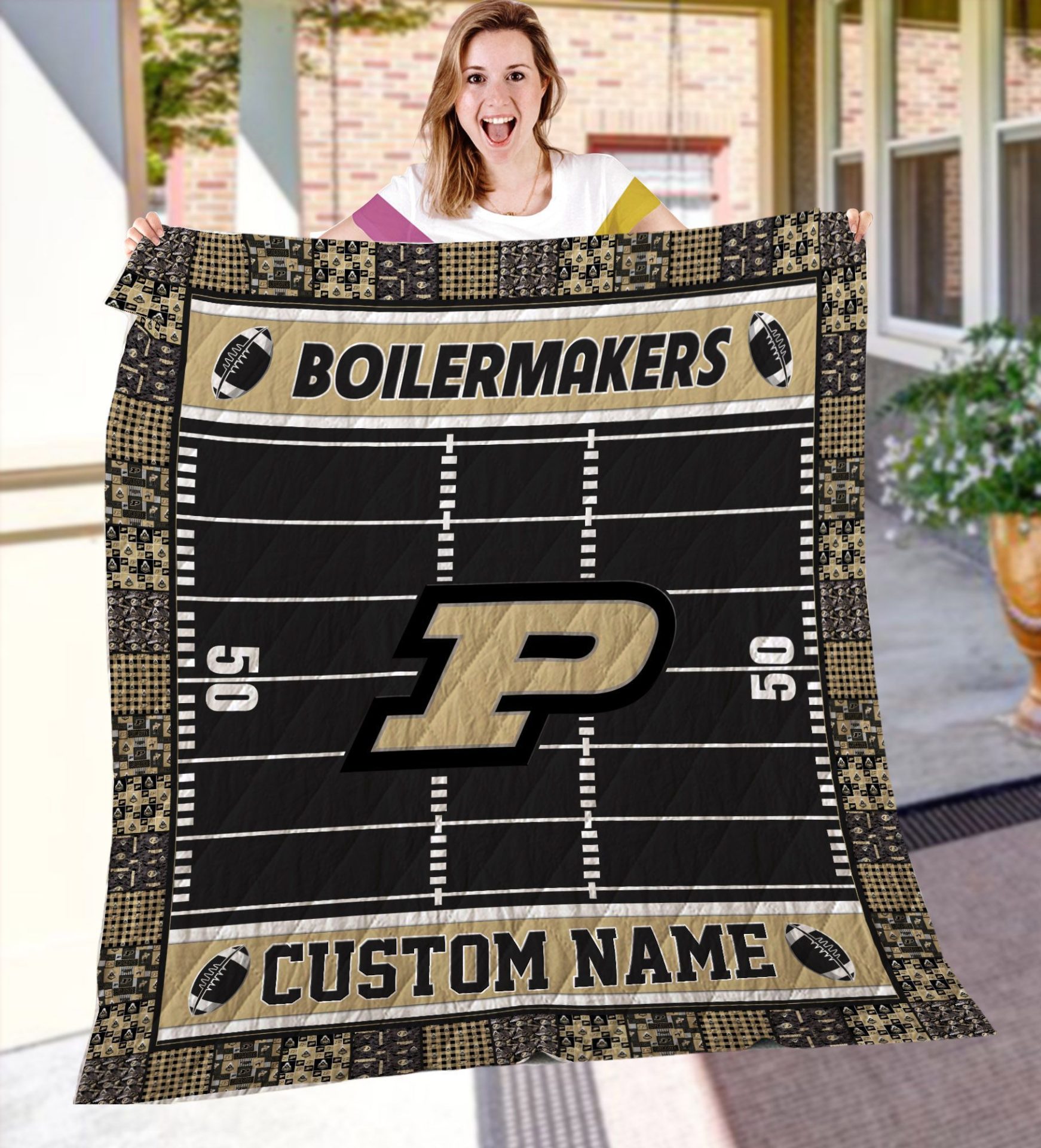 ncaa purdue boilermakers name personalized black gold quilt fleece blanket wfqf527 masgr