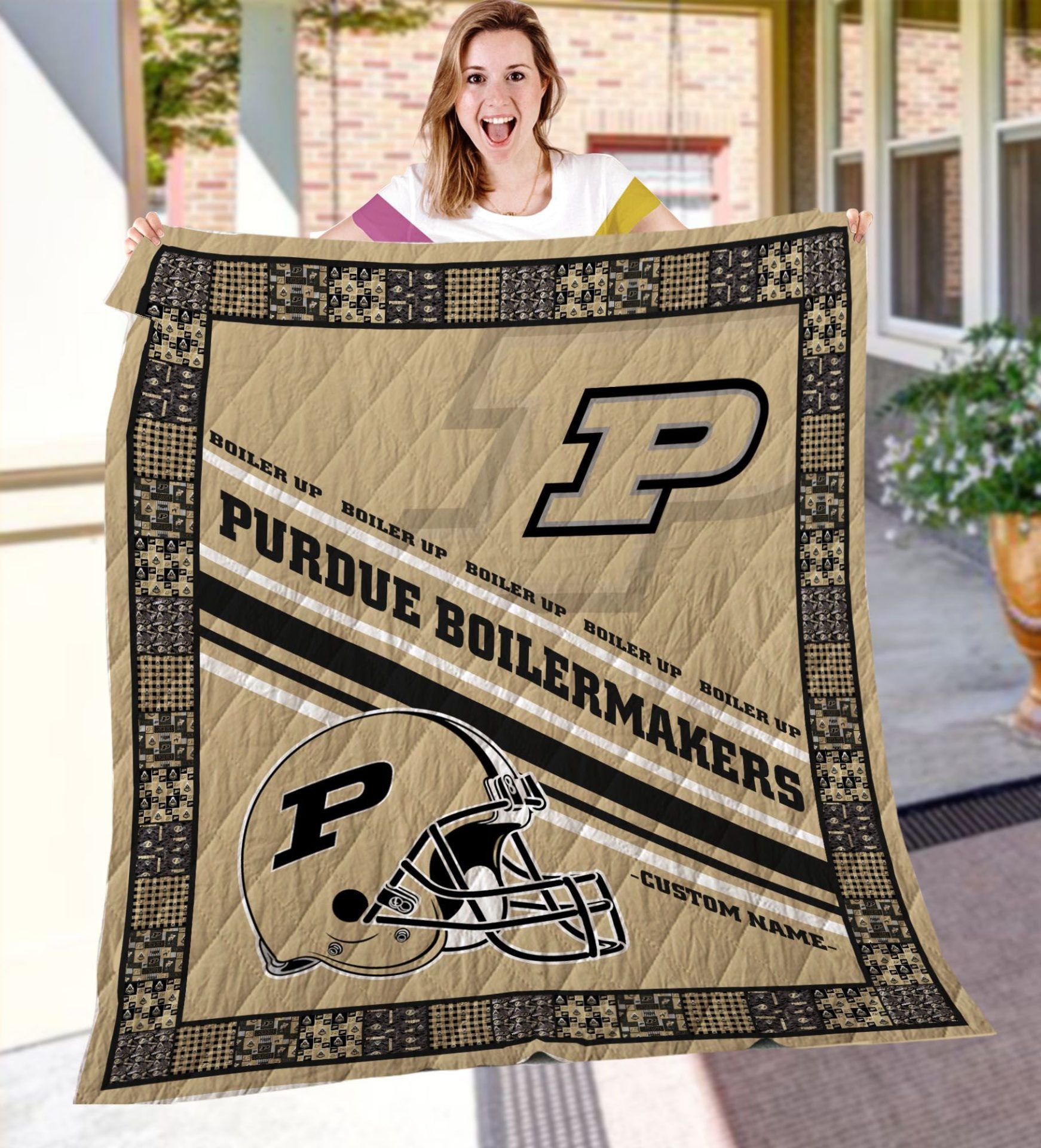 ncaa purdue boilermakers name personalized gold boiler up quilt fleece blanket wfqf529 4ulks