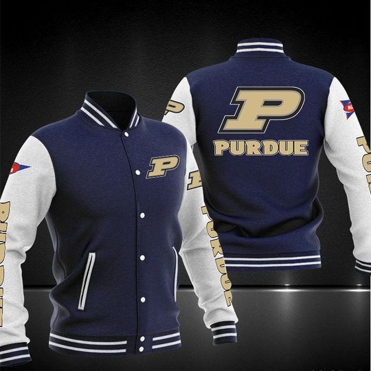 ncaa purdue boilermakers navy blue baseball jacket button up zipper hooded all over print ru9zg