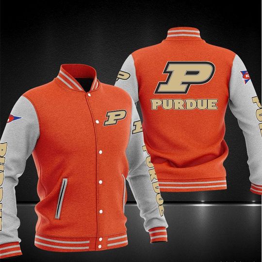 ncaa purdue boilermakers orange baseball jacket button up zipper hooded all over print ivvvx