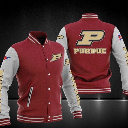 ncaa purdue boilermakers red grey baseball jacket button up zipper hooded all over print gtmca