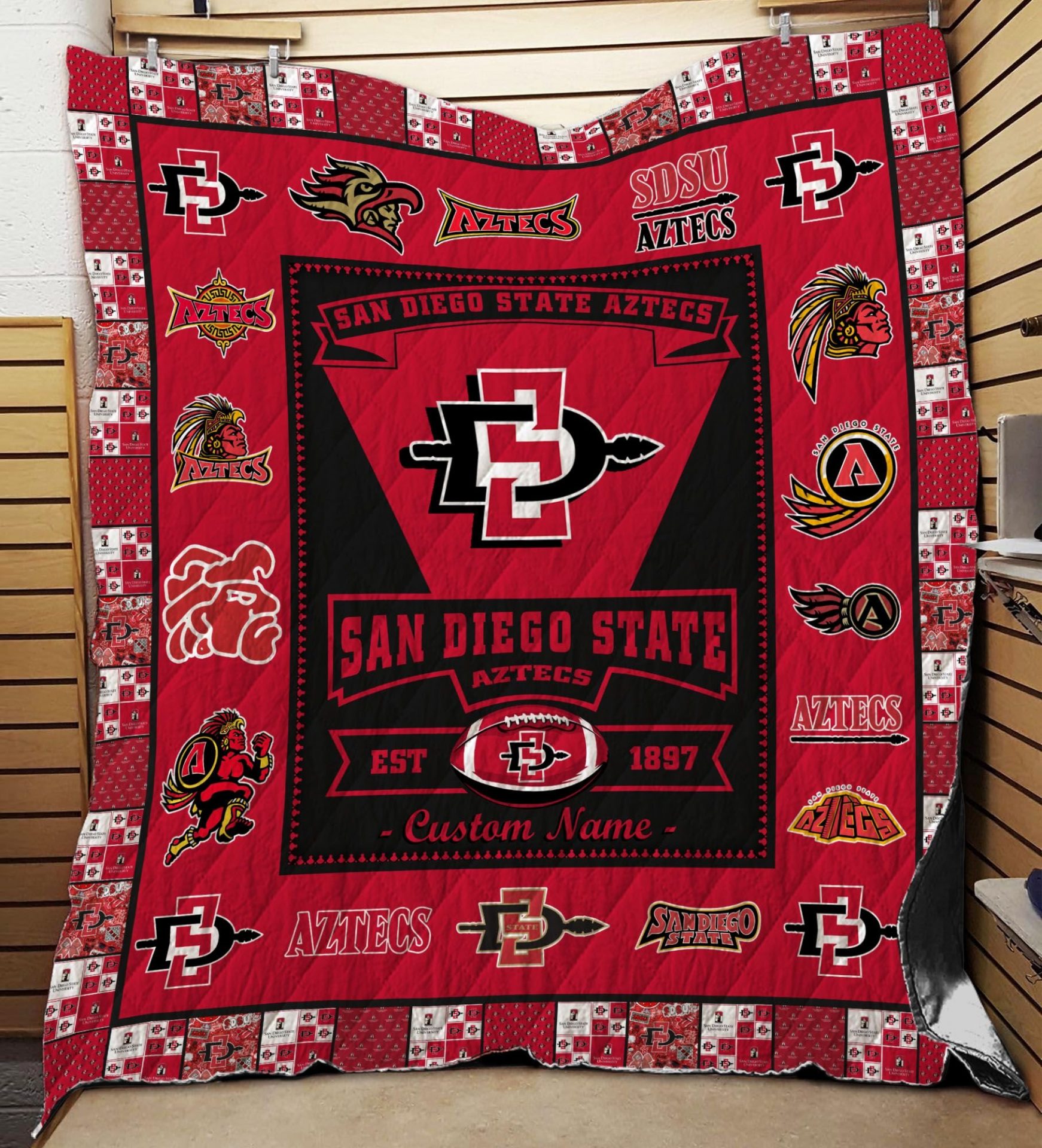 ncaa san diego state aztecs est 1897 quilt fleece blanket wfqf532 yoaqa