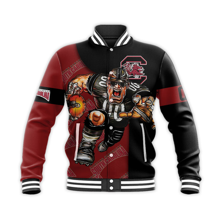 ncaa south carolina gamecocks custom number red black baseball jacket button up zipper hooded all over print wkvyp