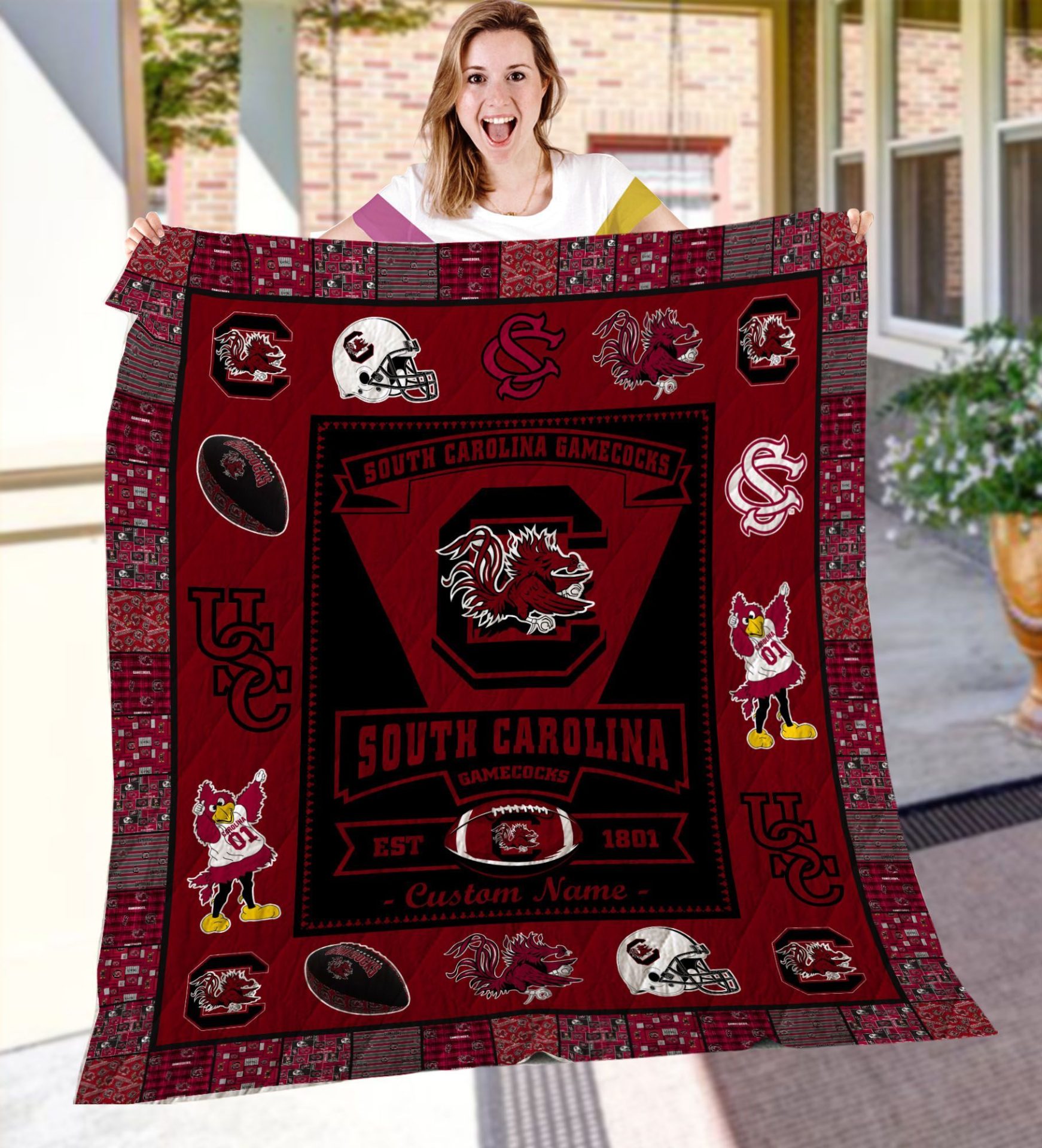 ncaa south carolina gamecocks name personalized est 1801 quilt fleece blanket wfqf547 nehp5