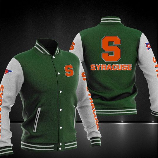 ncaa syracuse orange green white baseball jacket button up zipper hooded all over print jl6yy