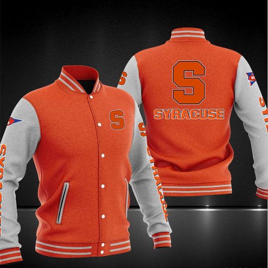 ncaa syracuse orange orange white baseball jacket button up zipper hooded all over print nqmwa