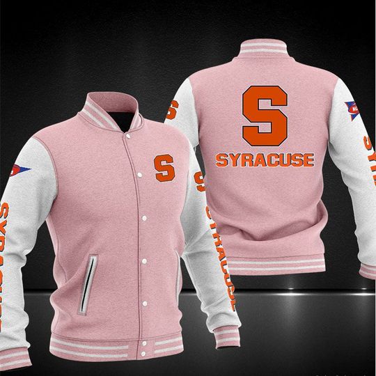 ncaa syracuse orange pink white baseball jacket button up zipper hooded all over print g2znd