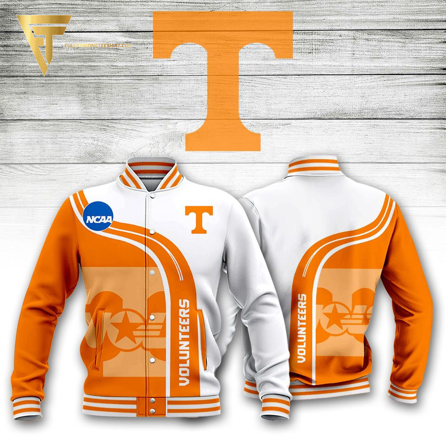 ncaa tennessee volunteers baseball jacket button up zipper hooded all over print rpmbk