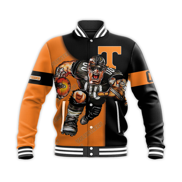 ncaa tennessee volunteers custom number orange black baseball jacket button up zipper hooded all over print l9yaf