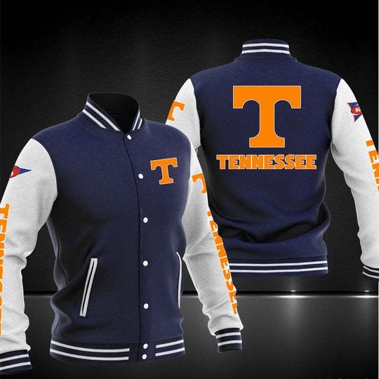 ncaa tennessee volunteers navy blue baseball jacket button up zipper hooded all over print qerv2