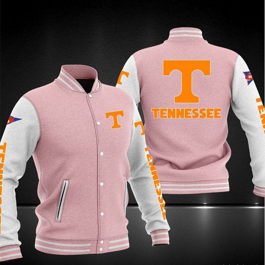 ncaa tennessee volunteers pink baseball jacket button up zipper hooded all over print jpveo