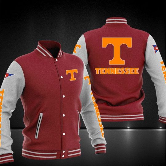 ncaa tennessee volunteers red grey baseball jacket button up zipper hooded all over print tn8wy