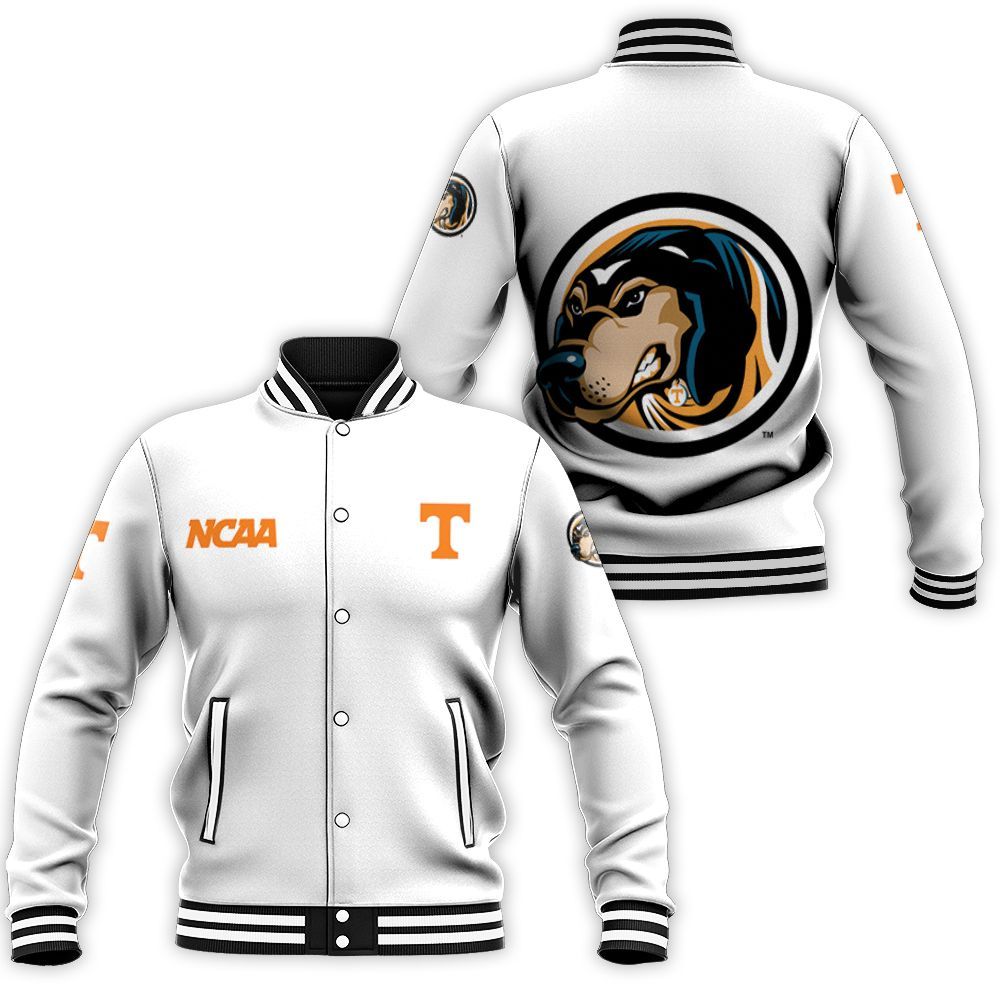 ncaa tennessee volunteers white baseball jacket button up zipper hooded all over print dsmqz