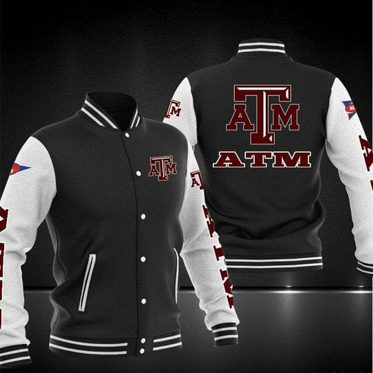 ncaa texas aampm aggies black baseball jacket button up zipper hooded all over print musqn