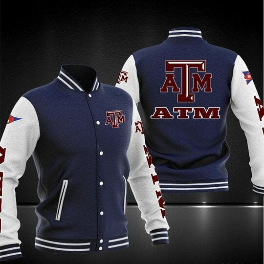 ncaa texas aampm aggies navy blue baseball jacket button up zipper hooded all over print sn31j