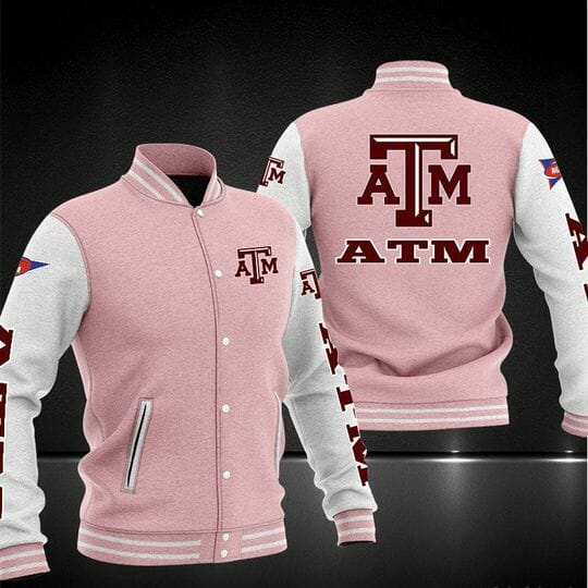 ncaa texas aampm aggies pink baseball jacket button up zipper hooded all over print lxwed