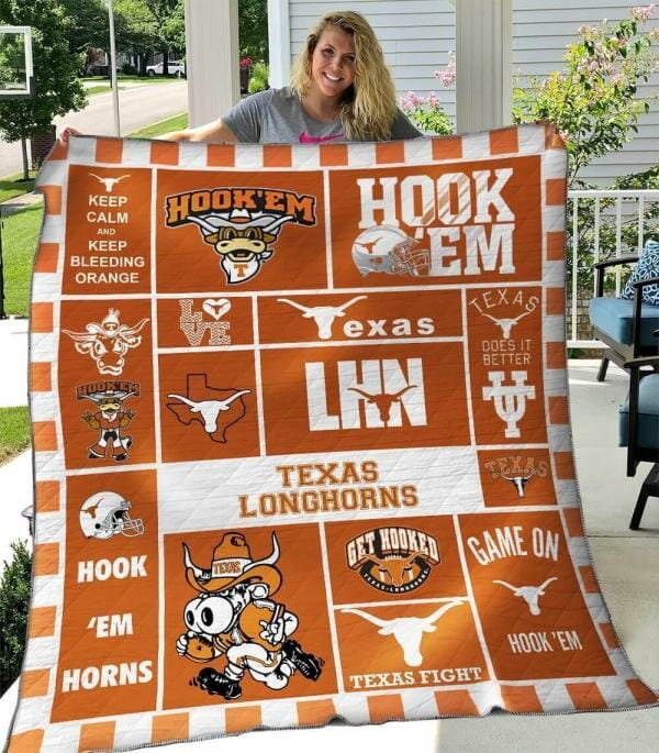 ncaa texas longhorns orange white quilt fleece blanket wfqf591 oah7y