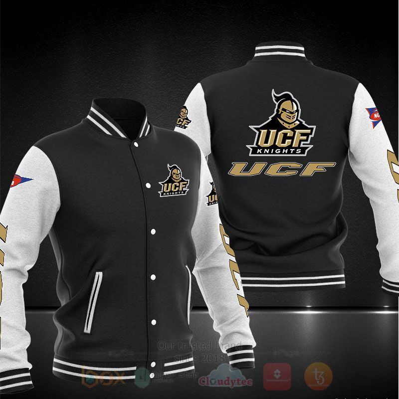 ncaa ucf knights black baseball jacket button up zipper hooded all over print zrtms