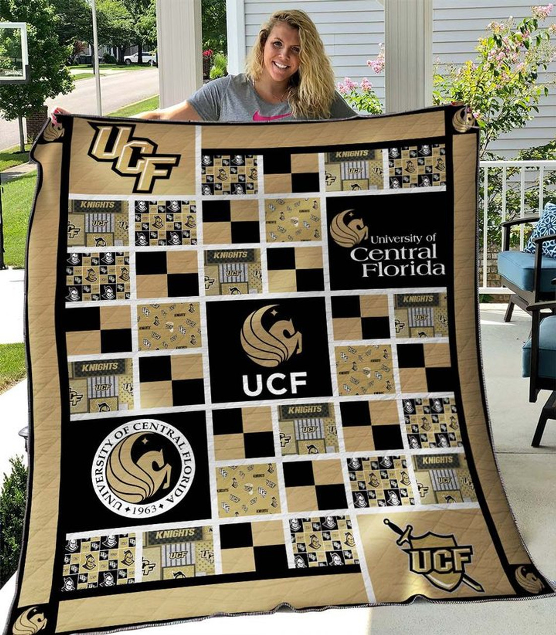 ncaa ucf knights gold black quilt fleece blanket v7 wfqf606 dml6j