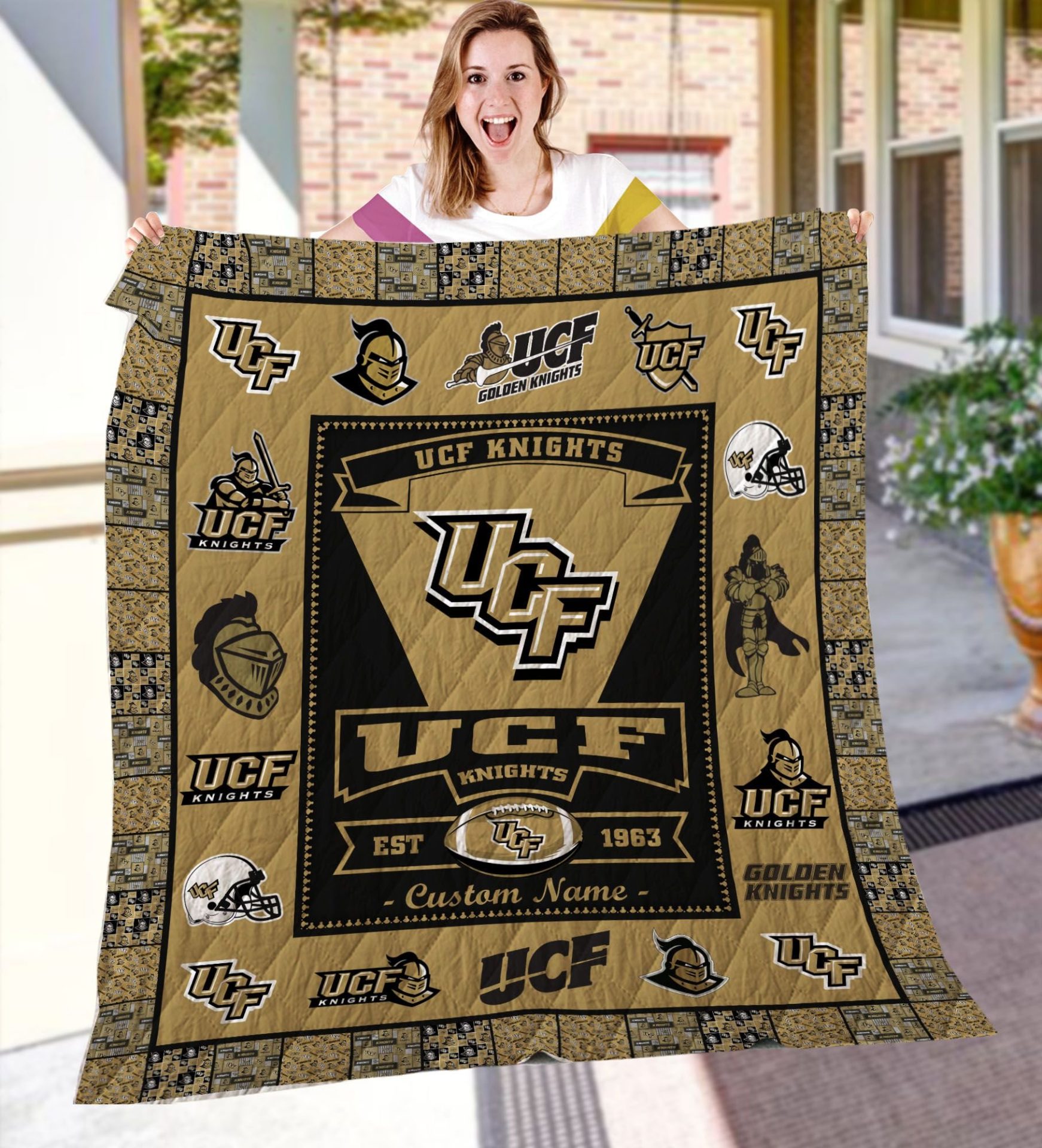 ncaa ucf knights name personalized gold black quilt fleece blanket wfqf609 5prbv