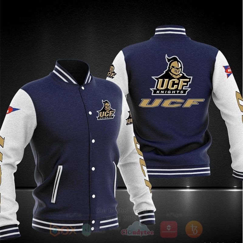 ncaa ucf knights navy blue baseball jacket button up zipper hooded all over print uhhuv