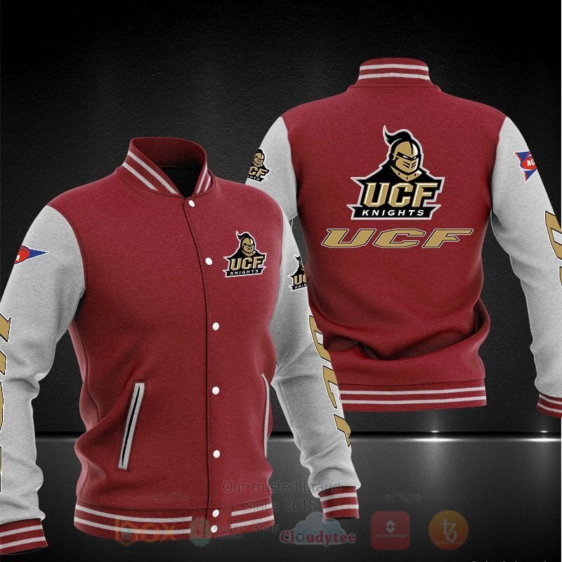 ncaa ucf knights red grey baseball jacket button up zipper hooded all over print aid3f