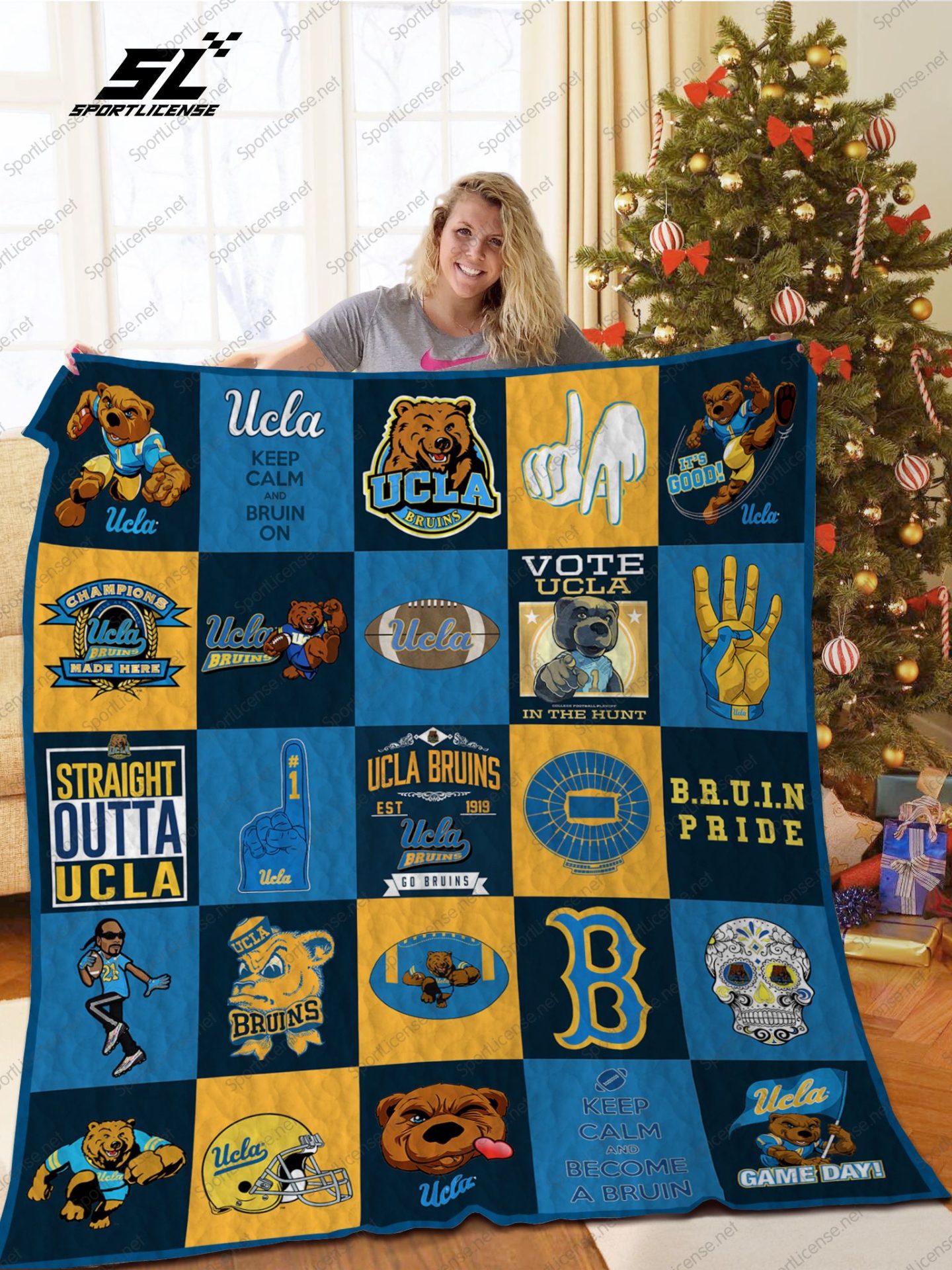 ncaa ucla bruins blue gold quilt fleece blanket wfqf615 wkgcb