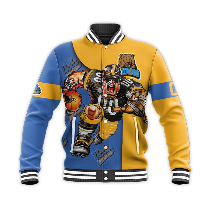 ncaa ucla bruins custom number blue gold baseball jacket button up zipper hooded all over print nfsqj