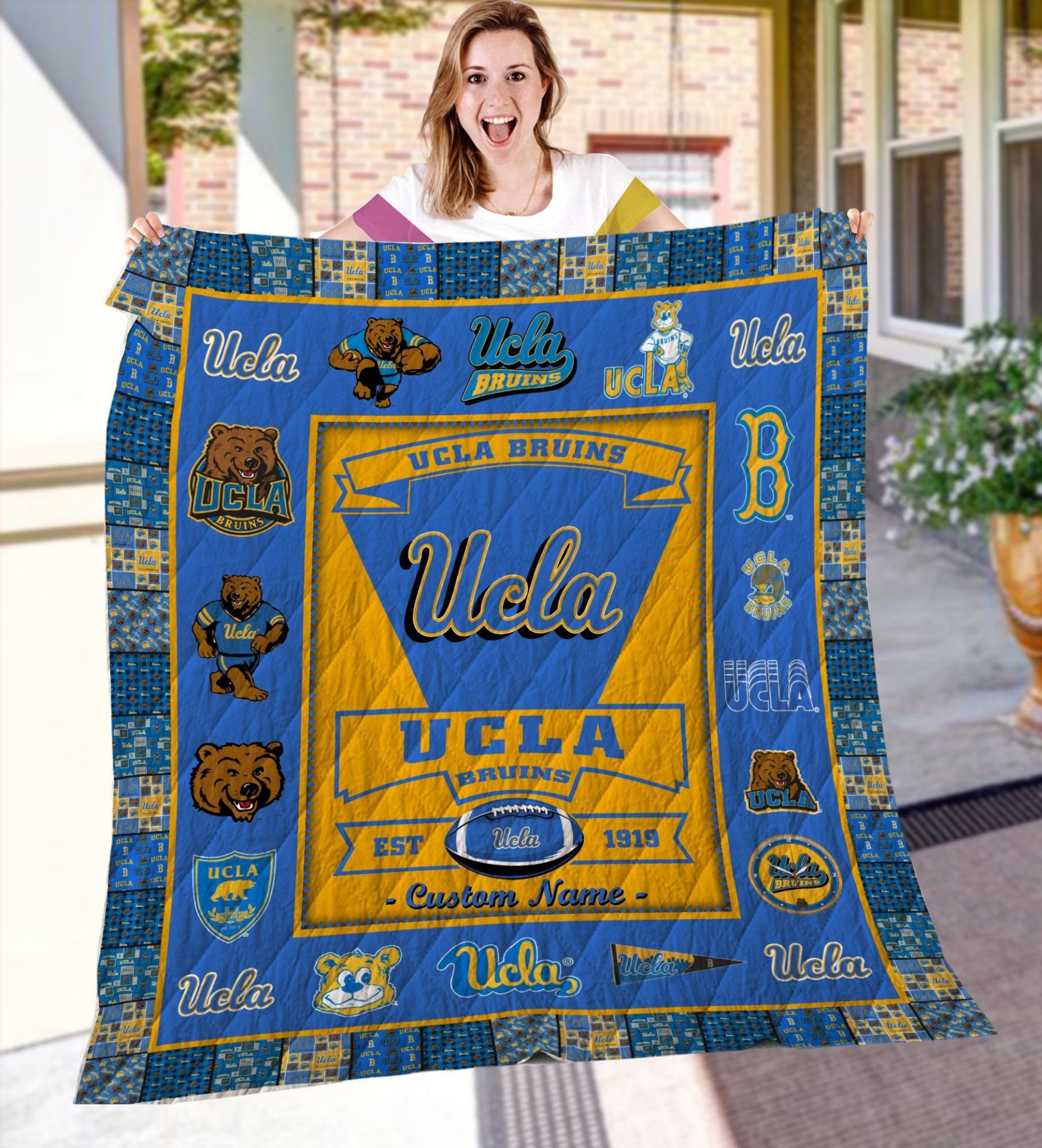 ncaa ucla bruins name personalized blue gold quilt fleece blanket wfqf617 dsywm