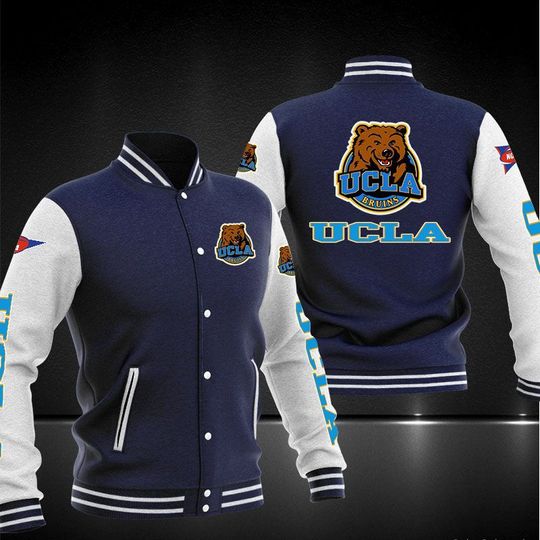 ncaa ucla bruins navy blue baseball jacket button up zipper hooded all over print rzygh