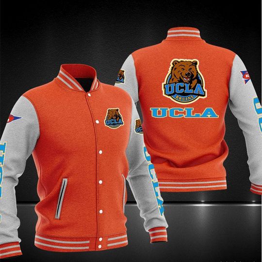 ncaa ucla bruins orange baseball jacket button up zipper hooded all over print tczdd