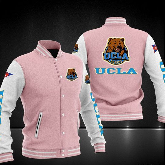 ncaa ucla bruins pink baseball jacket button up zipper hooded all over print hoaze