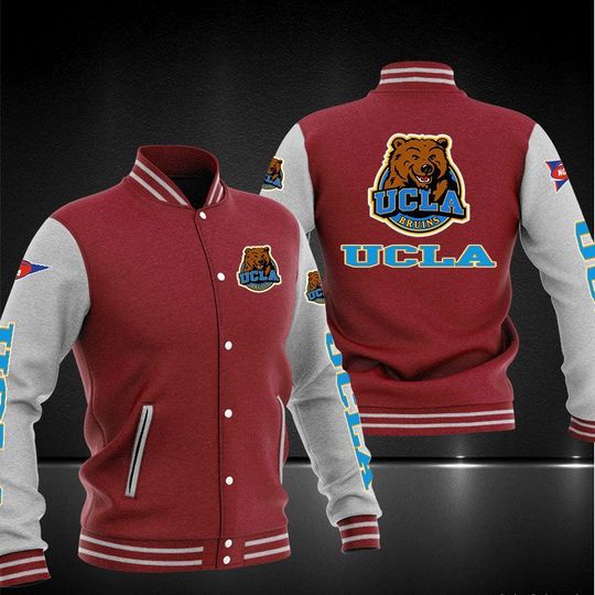 ncaa ucla bruins red baseball jacket button up zipper hooded all over print uwqkh