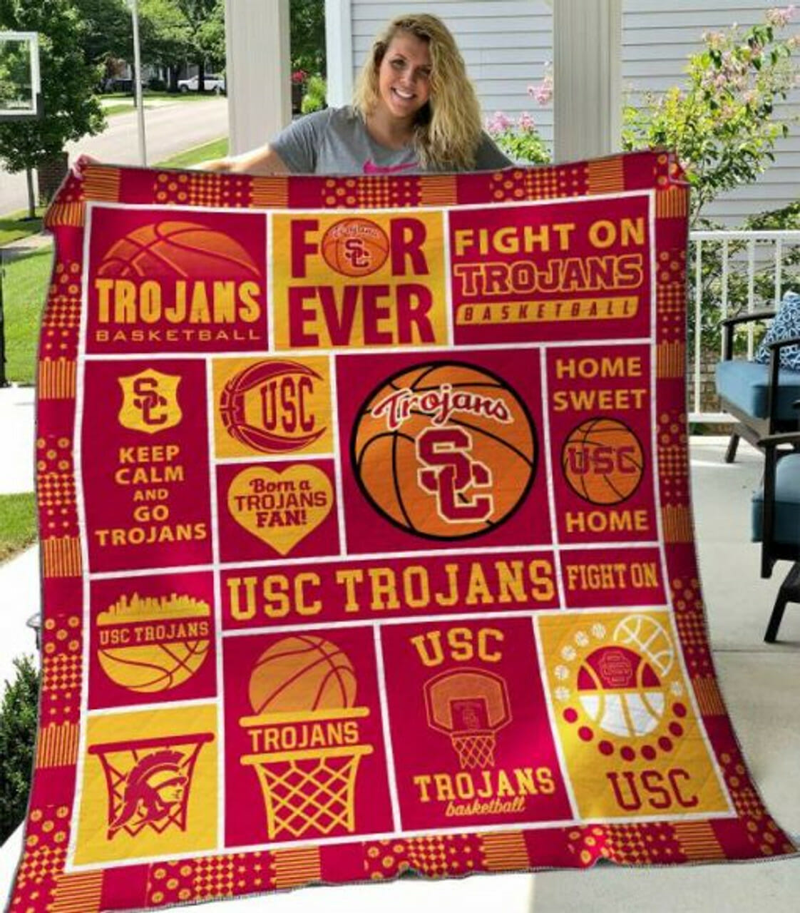 ncaa usc trojans cardinal gold quilt fleece blanket v5 wfqf623 mnizo