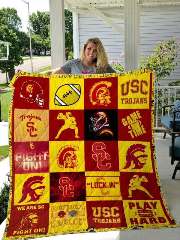 ncaa usc trojans cardinal gold quilt fleece blanket wfqf624 q80xo