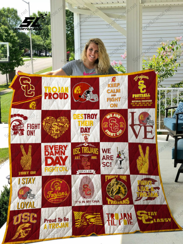 ncaa usc trojans cardinal white quilt fleece blanket wfqf627 relui