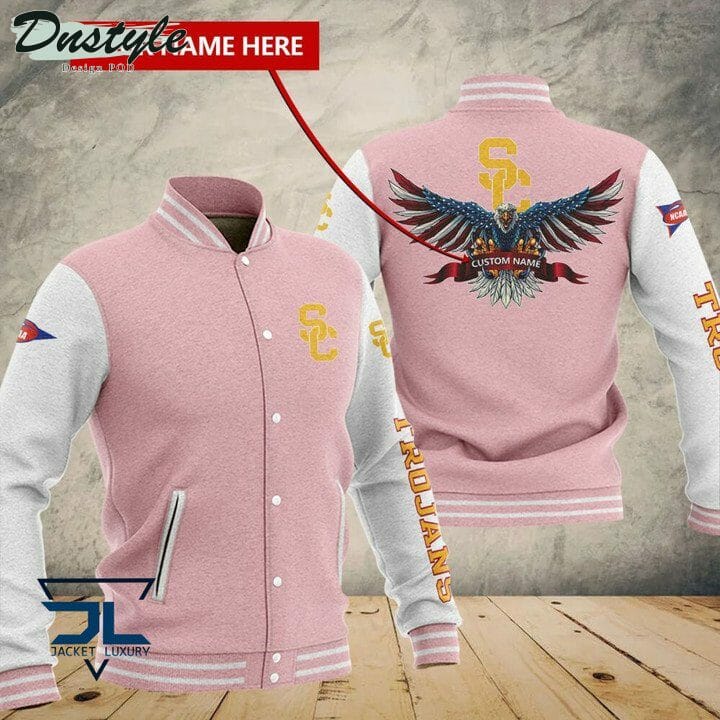 ncaa usc trojans custom name pink baseball jacket button up zipper hooded all over print 8zck6