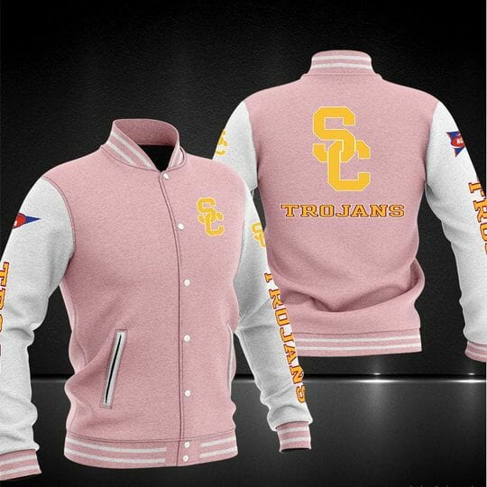 ncaa usc trojans pink baseball jacket button up zipper hooded all over print ujfe7