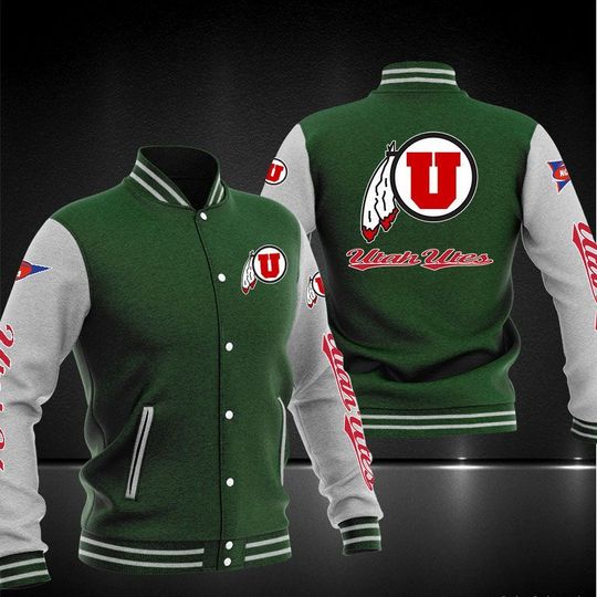 ncaa utah utes green baseball jacket button up zipper hooded all over print 1tzrp