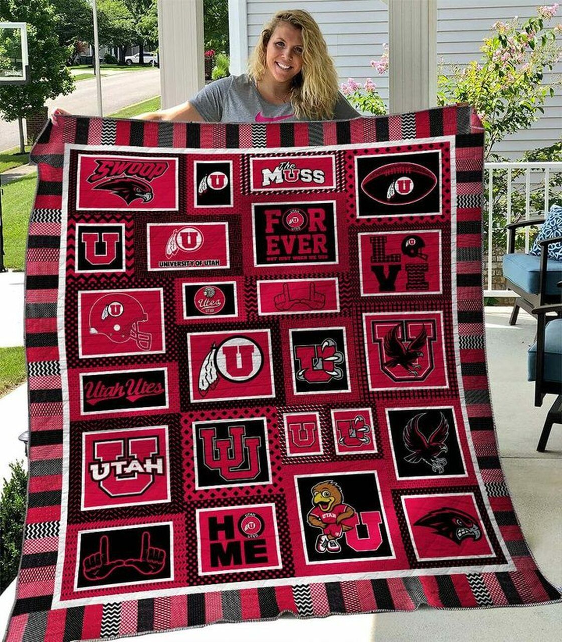 ncaa utah utes red black quilt fleece blanket v2 wfqf630 xxk9d