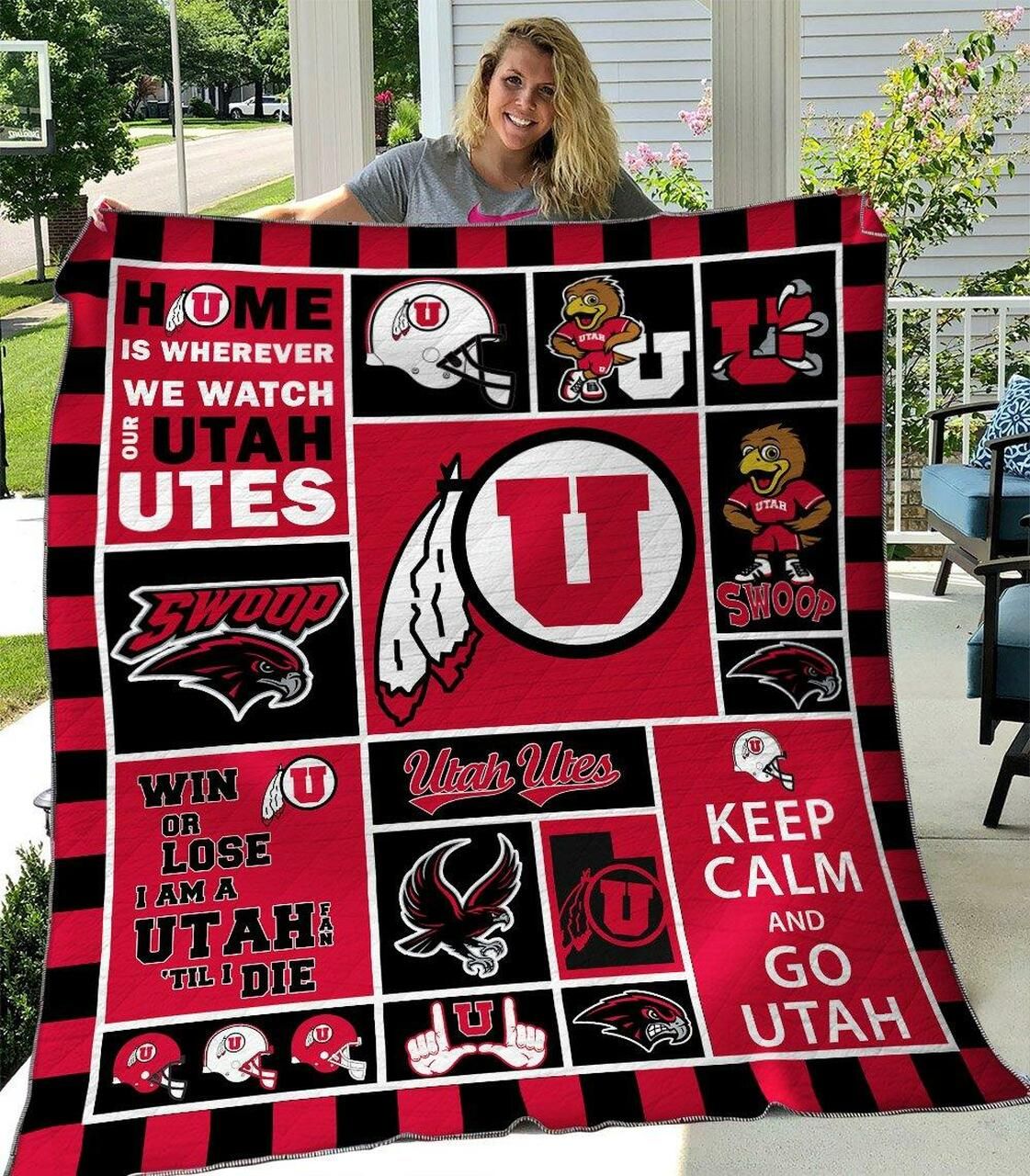 ncaa utah utes red black quilt fleece blanket wfqf632 ui7gf