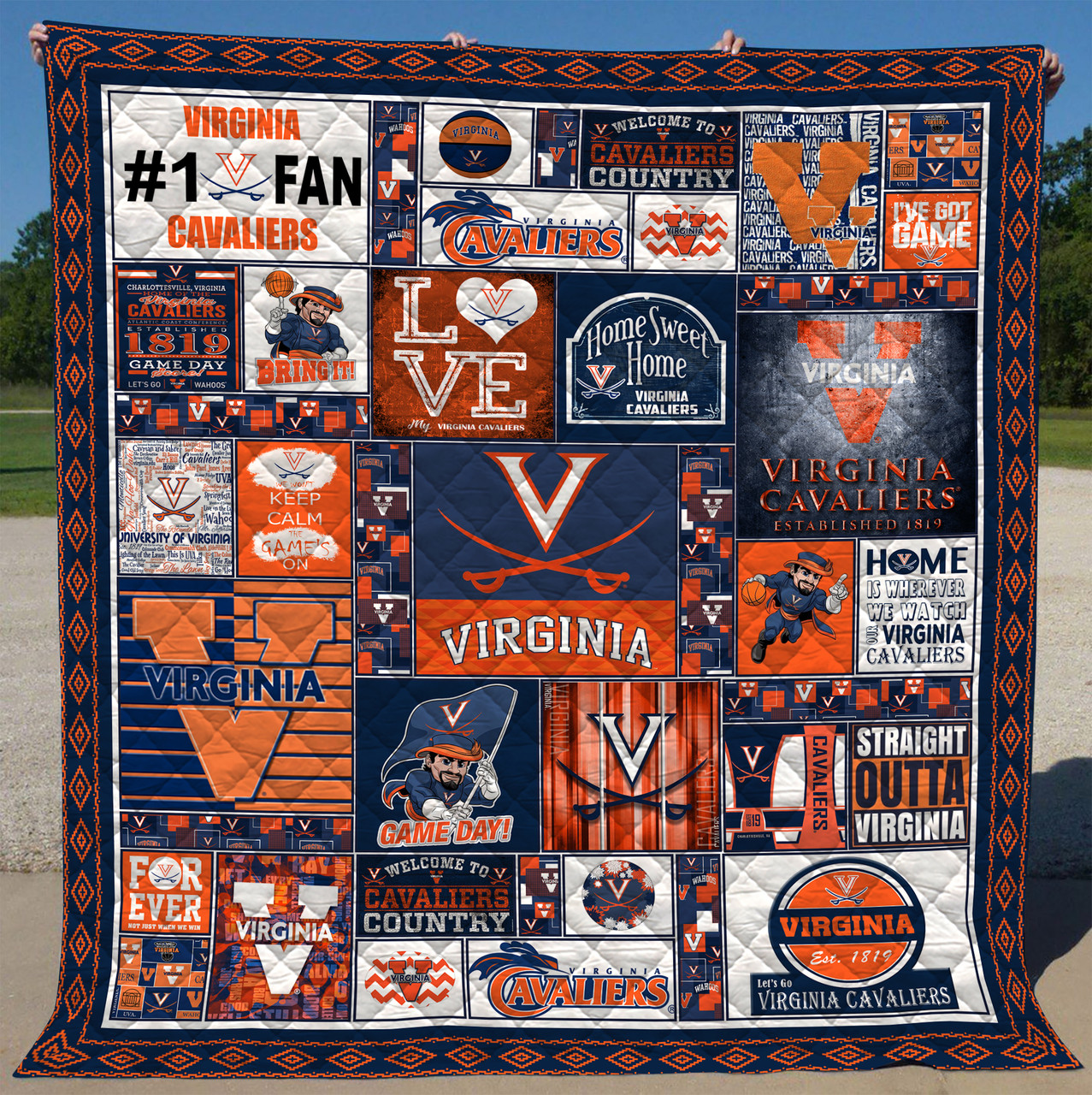 ncaa virginia cavaliers orange blue for fan quilt fleece blanket wfqf644 hgpit