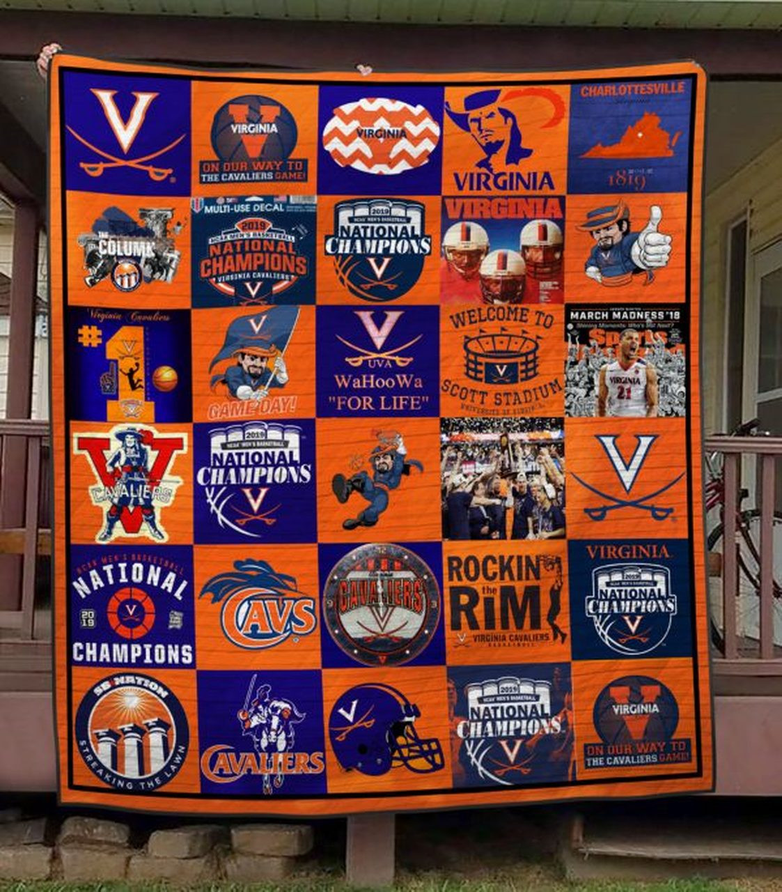 ncaa virginia cavaliers orange blue quilt fleece blanket v2 wfqf640 glrcc