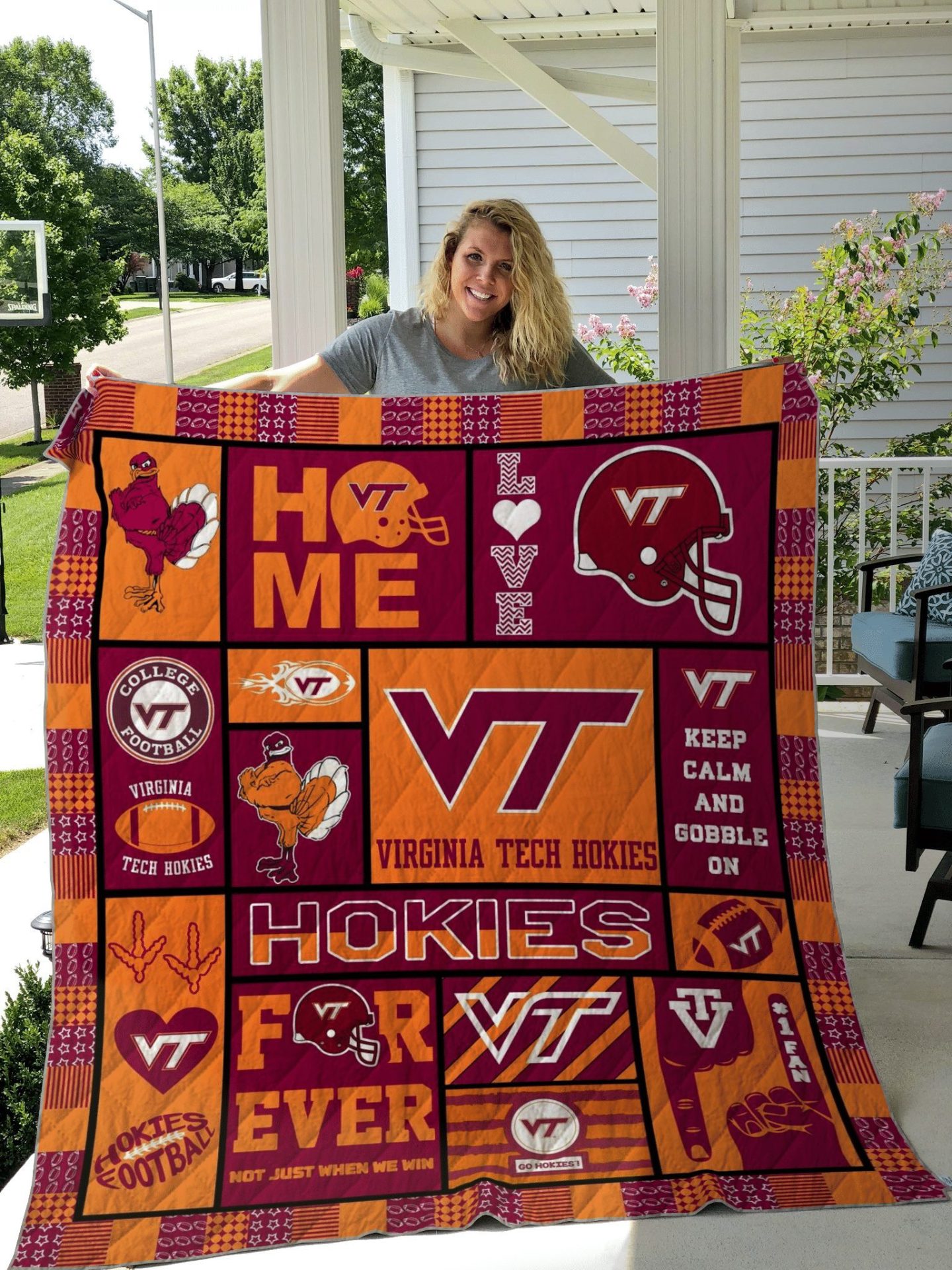 ncaa virginia tech hokies maroon gold quilt fleece blanket v3 wfqf647 i1w5z