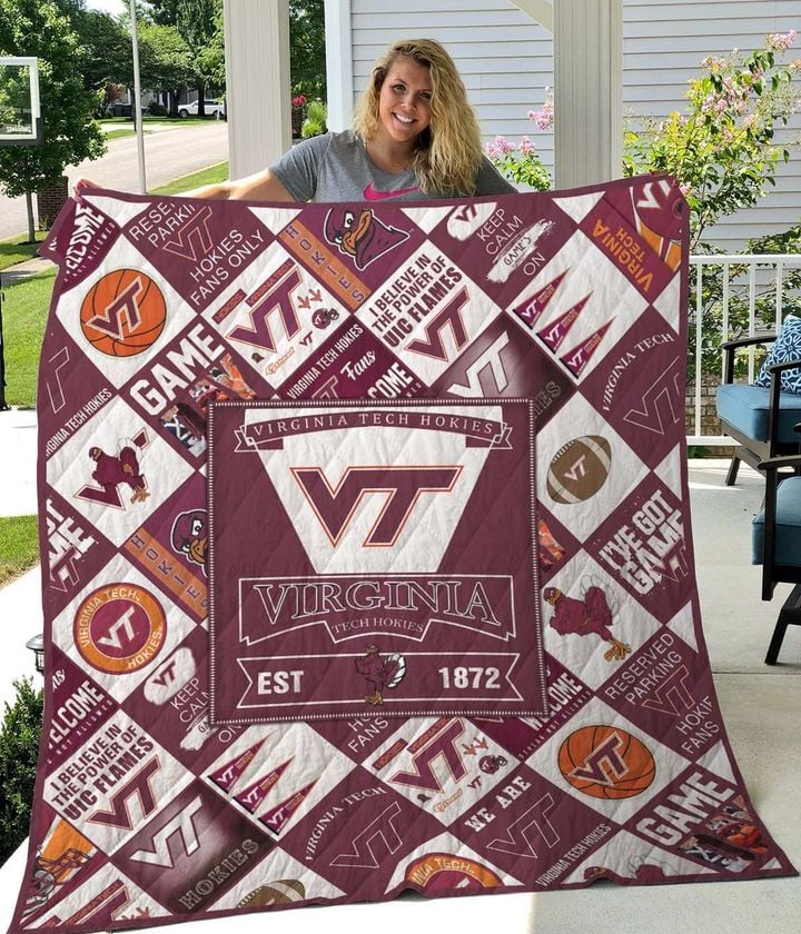 ncaa virginia tech hokies maroon white quilt fleece blanket v2 wfqf649 dbanj