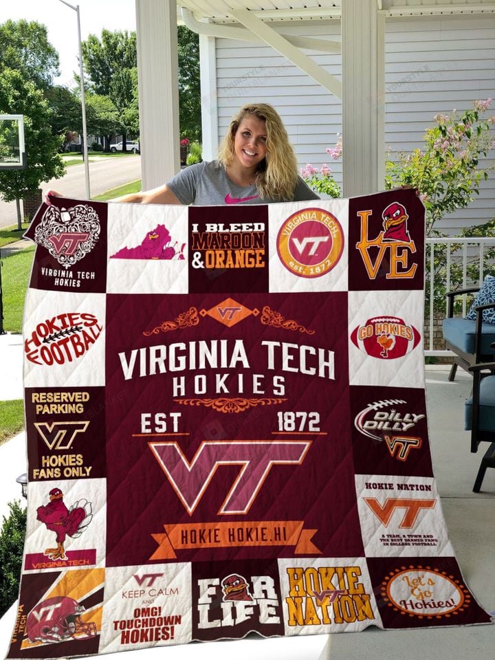 ncaa virginia tech hokies maroon white quilt fleece blanket wfqf651 rfqmc