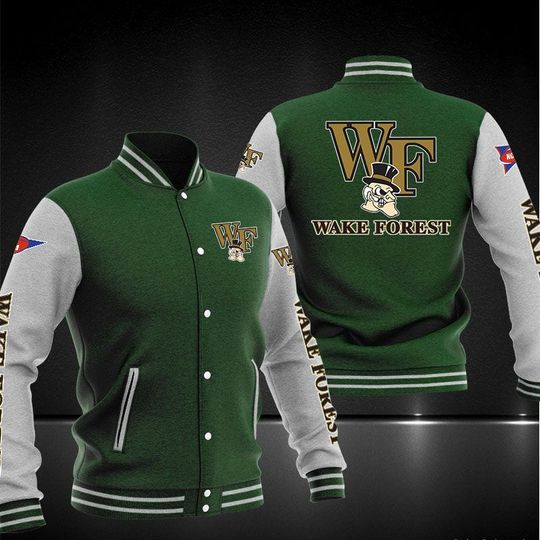 ncaa wake forest demon deacons green white baseball jacket button up zipper hooded all over print wdvt5