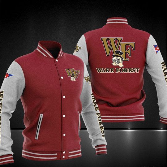 ncaa wake forest demon deacons maroon white baseball jacket button up zipper hooded all over print psvvh